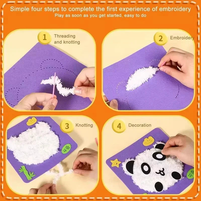 Cute Cartoon Animal Punch Needle Kit – DIY Embroidery Set