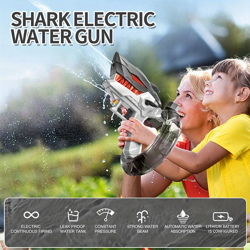 b- Electric Shark Water Gun – High-Capacity Outdoor Toy