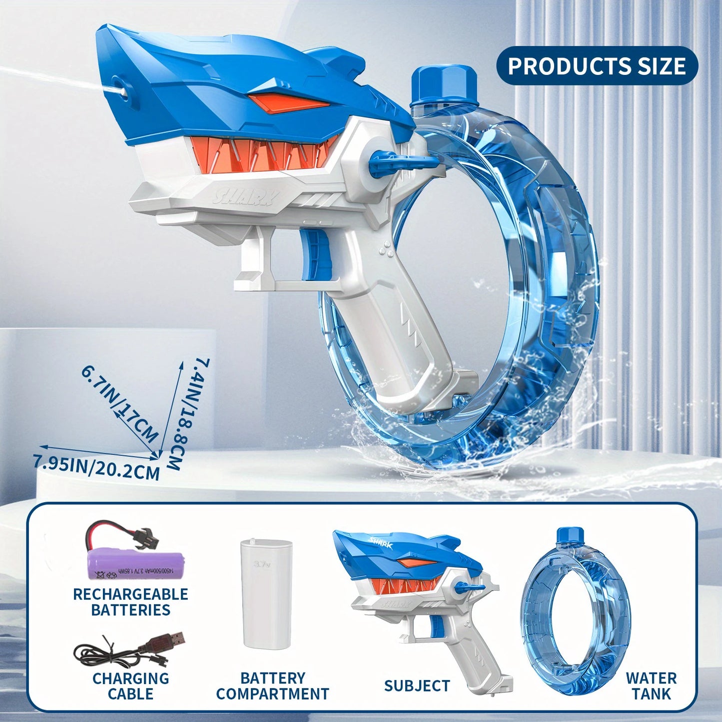 b- Electric Shark Water Gun – High-Capacity Outdoor Toy