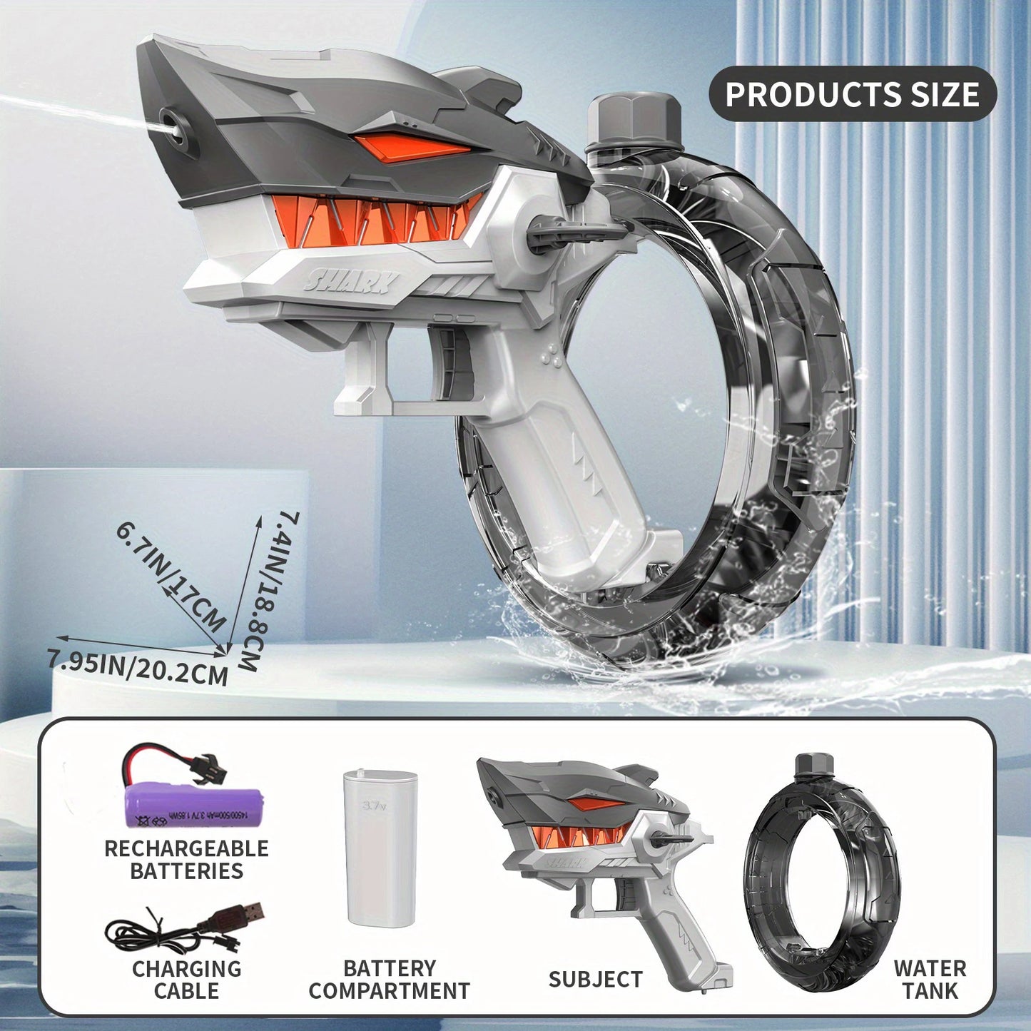 b- Electric Shark Water Gun – High-Capacity Outdoor Toy