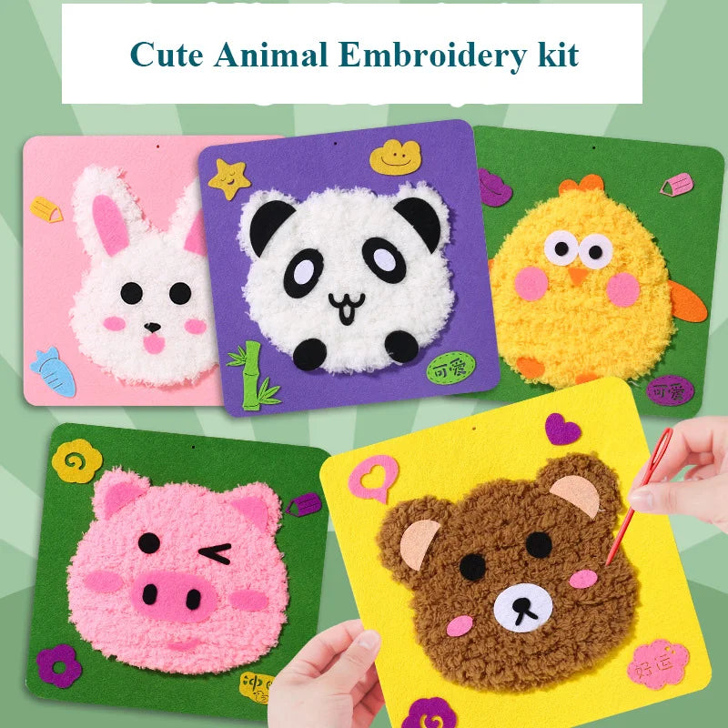Cute Cartoon Animal Punch Needle Kit – DIY Embroidery Set
