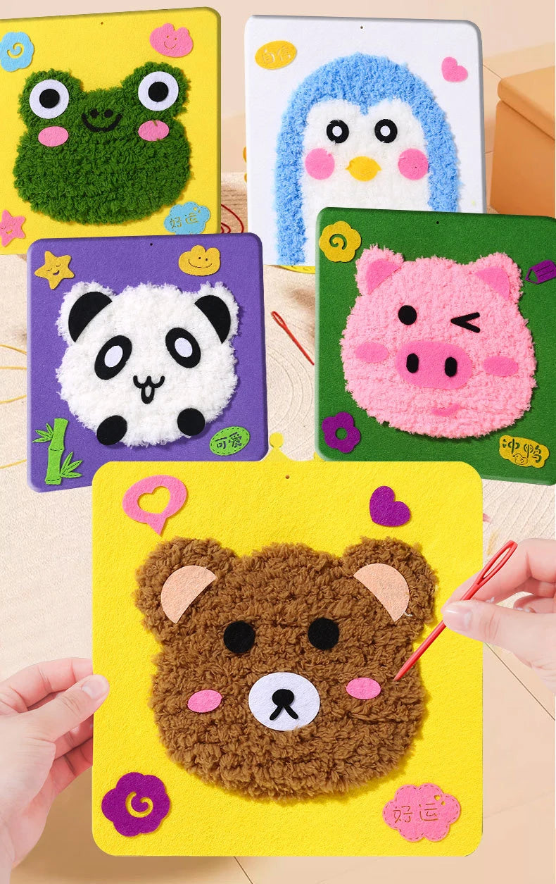 Cute Cartoon Animal Punch Needle Kit – DIY Embroidery Set
