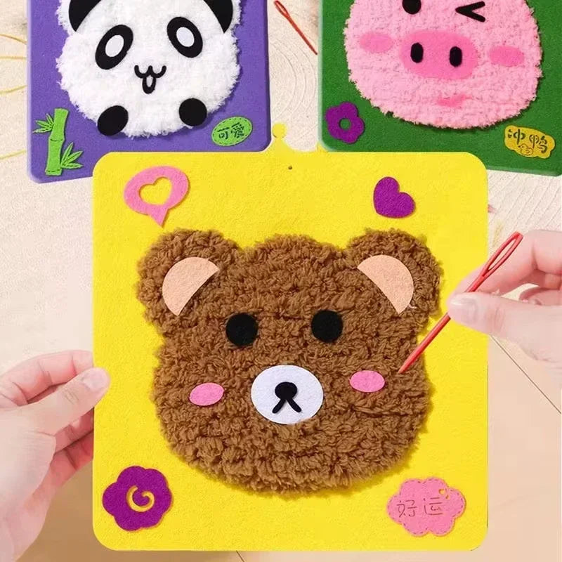 Cute Cartoon Animal Punch Needle Kit – DIY Embroidery Set