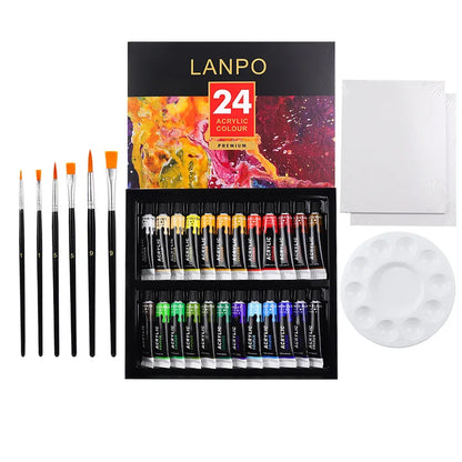 Acrylic Paints Set - Professional Brushes