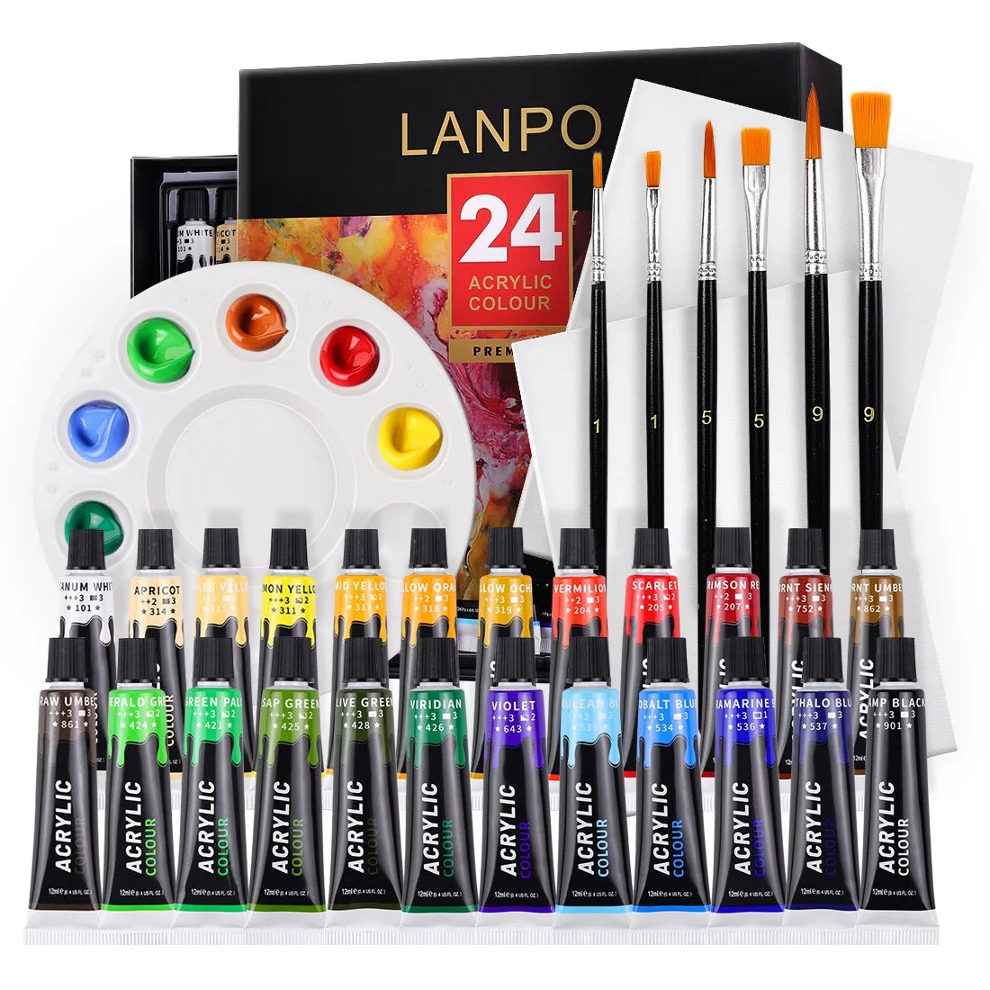 Acrylic Paints Set - Professional Brushes