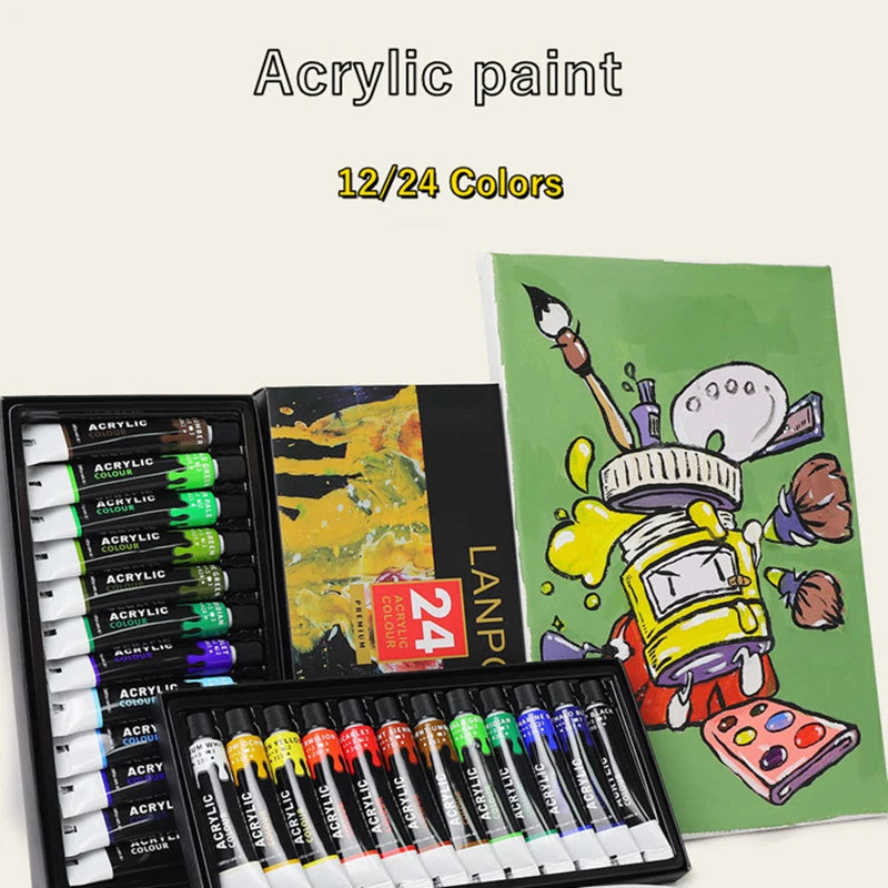 Acrylic Paints Set - Professional Brushes