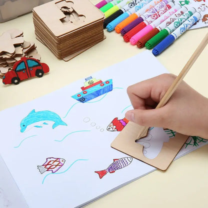 Wooden DIY Drawing Templates Set