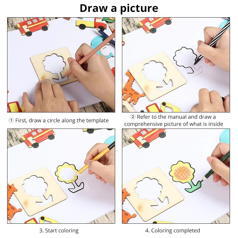 Wooden DIY Drawing Templates Set