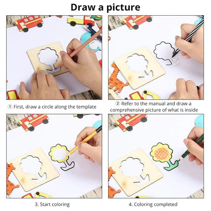 Wooden DIY Drawing Templates Set